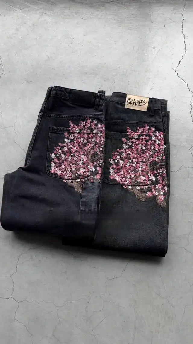 Pantalones Baggy con Estampado Cerezos